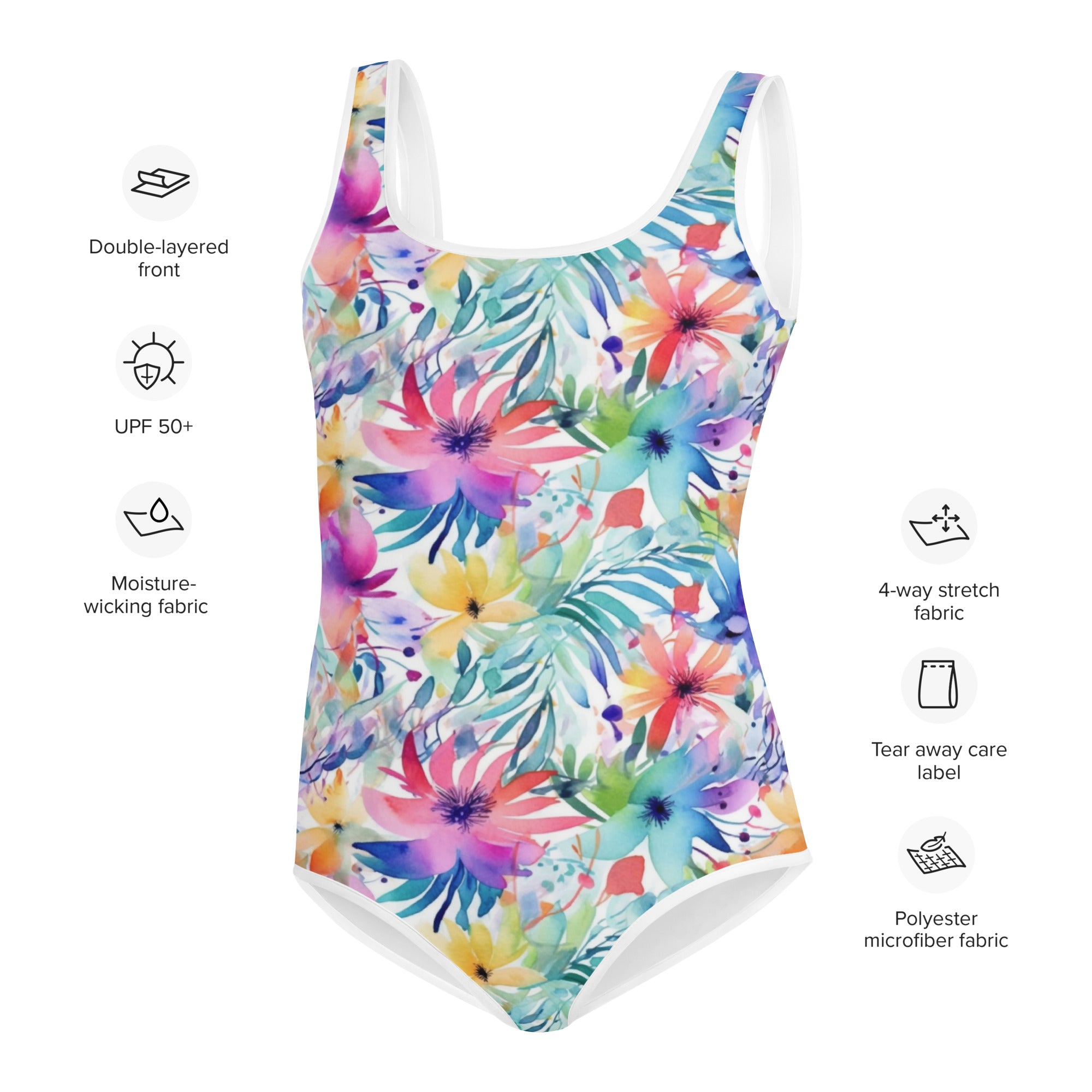 Youth Swimsuit Watercolor summer flowers I